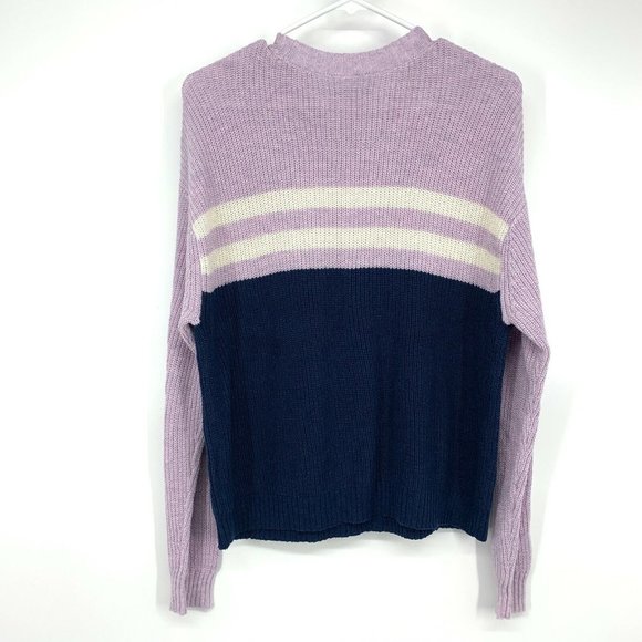 American Eagle Sweater Purple Blue Colorblock Stripe Pullover Knit - Picture 7 of 9